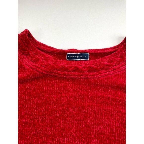 Karen Scott Sweater Top 1X Plus Red Soft Chenille - Picture 3 of 7